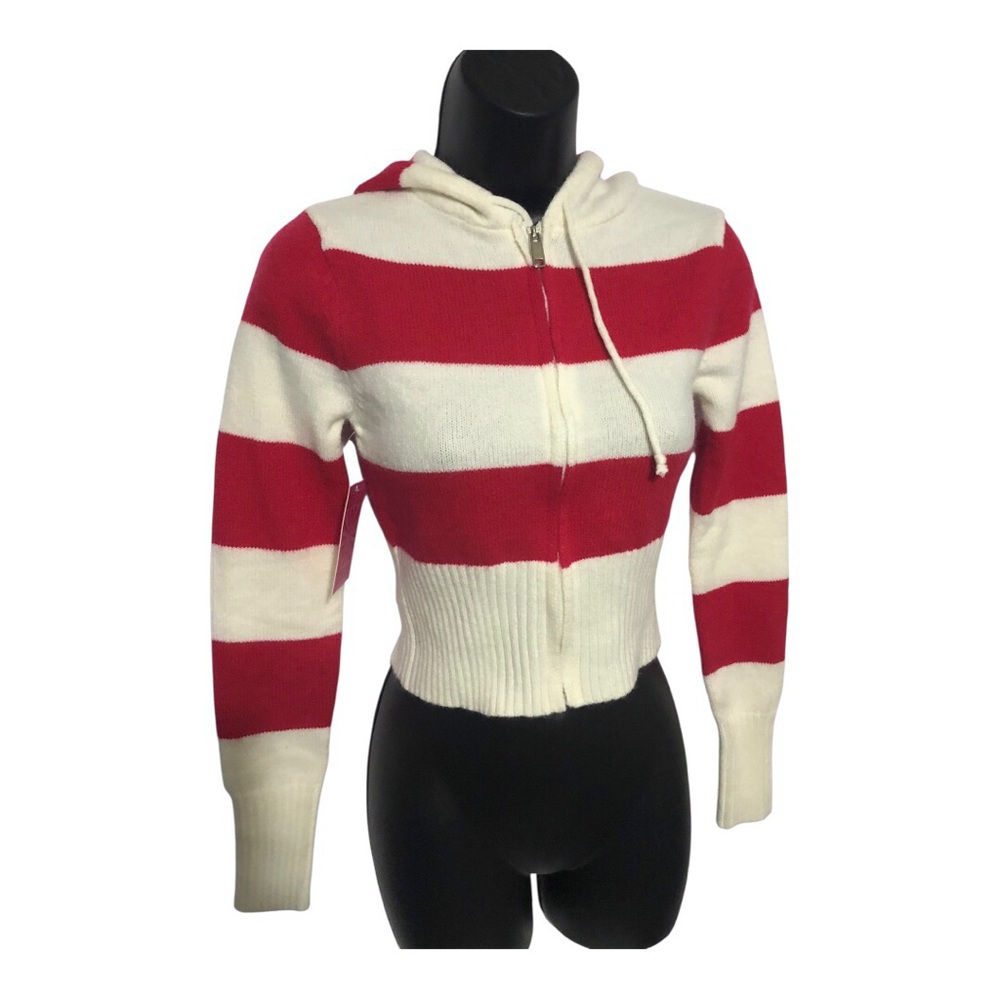 Red and off-white striped colorblock zip front hoodie sweater size XS brand new